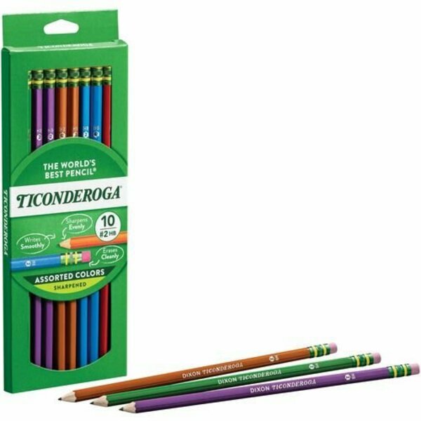 Dixon Ticonderoga Pencils, No. 2, HB, 10/CD, Black Lead/AST Barrels, 10PK DIX13932